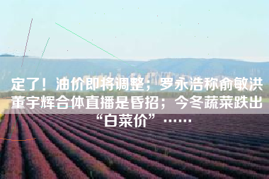 定了！油价即将调整；罗永浩称俞敏洪董宇辉合体直播是昏招；今冬蔬菜跌出“白菜价”……