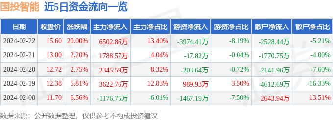 2月22日国投智能涨停分析：国资云，东数西算/算力，智慧政务概念热股