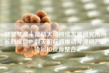 财智琴澳｜澳科大可持续发展研究所所长刘成昆：封关运行将推动琴澳间产业协同和资源整合